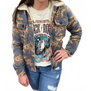 NEW ROCK & ROLL DENIM women's aztec short pockets sherpa jacket in multi
